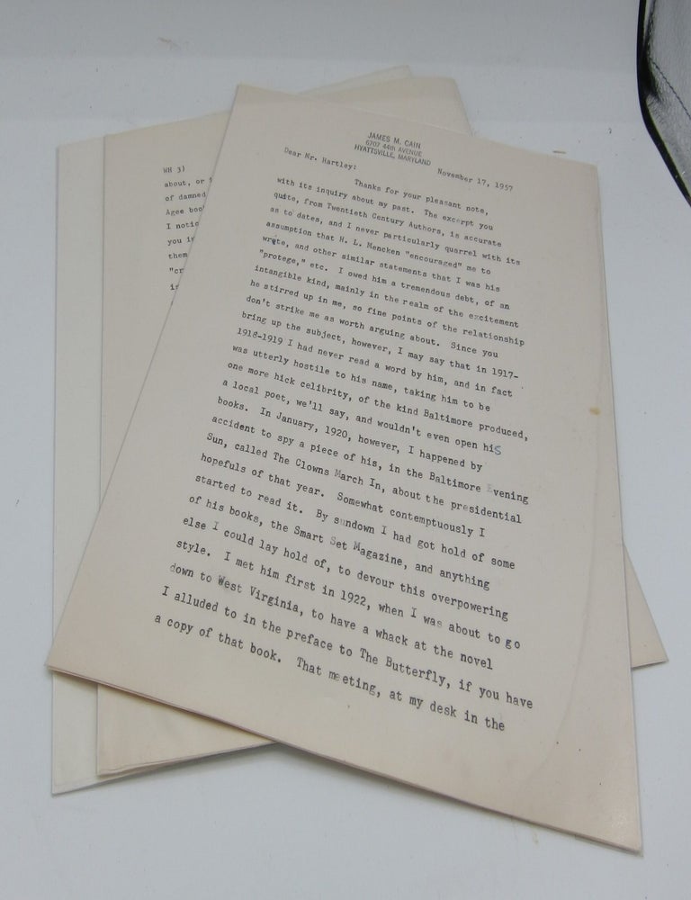 Two Lengthy Typed Letters. JAMES M. CAIN.