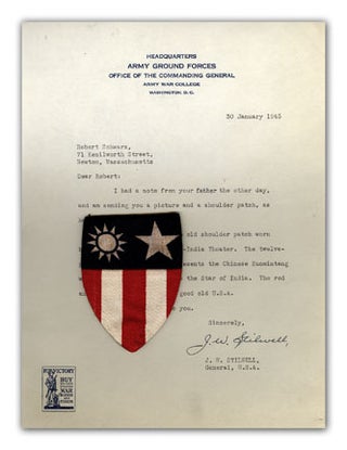 [Book #16567P] Typed Letter, Signed, With A Unit Shoulder Patch. MILITARIA, J. W. STILWELL